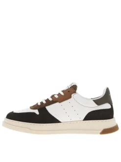 Tennis en cuir multicolores avec une semelle plate et des lacets plats