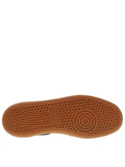 Tennis en cuir noires à semelle marron avec lacets plats et logo blanc et doré