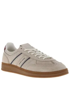 Tennis en cuir sable à talon plat avec des lacets et un revêtement doux