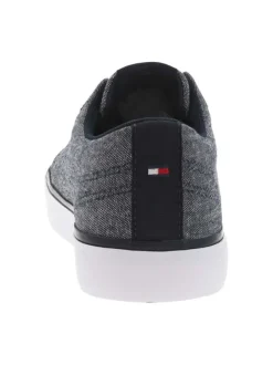 Tennis en toile basses bleues marine et blanches et à lacets plats
