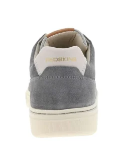Tennis grises en cuir à talon plat avec des lacets et logo imprimé