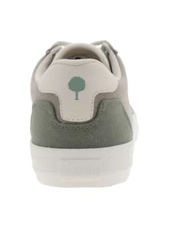 Tennis grises à talon plat avec un logo bleu cousu sur le côté