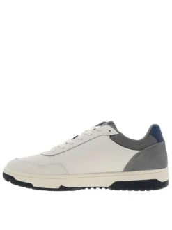 Tennis grises à talon plat avec un patch de la marque à la languette
