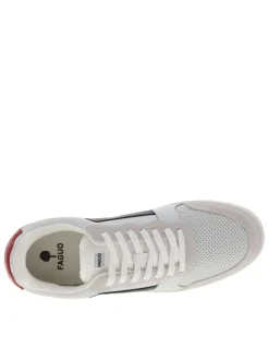 Tennis Hazel en cuir bleu marine à talon plat avec des lacets plats blancs