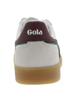 Tennis kaki en cuir avec un talon plat et des lacets blancs