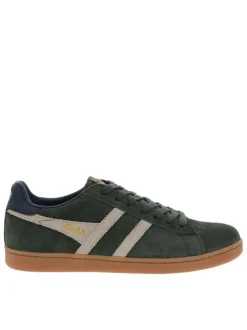 Tennis kaki en cuir nubuck avec un talon plat et des lacets
