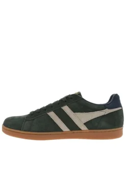Tennis kaki en cuir nubuck avec un talon plat et des lacets