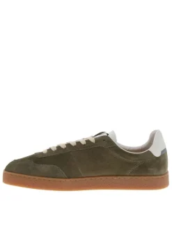 Tennis kaki en cuir à talon plat avec des lacets et revêtement doux