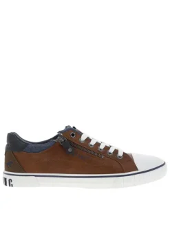 Tennis marron à semelle plate avec des lacets et un zip latéral