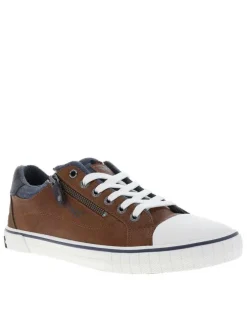 Tennis marron à semelle plate avec des lacets et un zip latéral