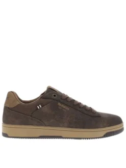 Tennis marron à talon plat avec des lacets et nom de la marque en relief