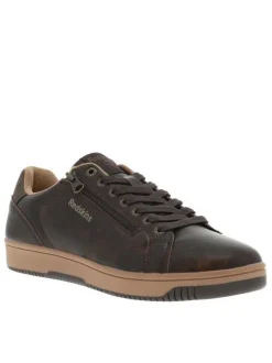Tennis marron à talon plat avec des lacets et un zip latéral extérieur