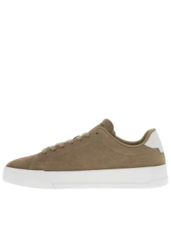 Tennis sable en cuir et doux au toucher avec un talon plateau et des lacets