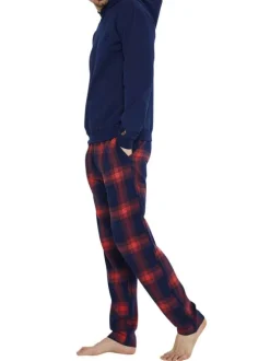 Tenue d'intérieur complète en coton marine à carreaux avec une coupe droite