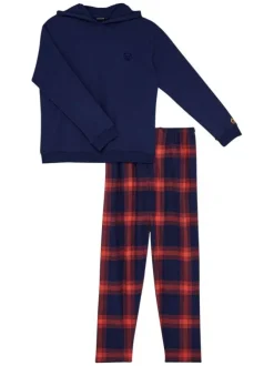 Tenue d'intérieur complète en coton marine à carreaux avec une coupe droite