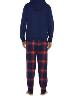 Tenue d'intérieur complète en coton marine à carreaux avec une coupe droite