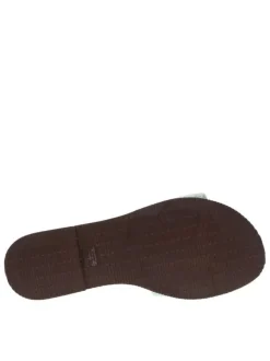 Tongs antidérapantes à entre-doigts liant la sangle beige à lurex du coup-de-pied