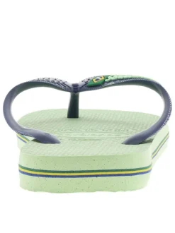 Tongs Brasil Logo vertes et marine avec logo en relief et drapeau brésilien