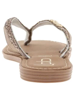 Tongs marrons avec le logo métallique doré et à semelle plate