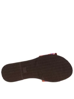 Tongs multicolore à talon plat avec une bride en forme de nœud papillon