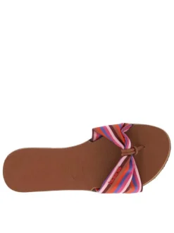 Tongs multicolore à talon plat avec une bride en forme de nœud papillon