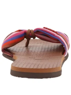 Tongs multicolore à talon plat avec une bride en forme de nœud papillon