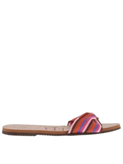 Tongs multicolore à talon plat avec une bride en forme de nœud papillon