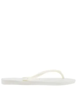 Tongs Slim blanches aspect nacré avec logo en relief sur la bride