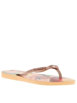 Tongs Slim Tropical saumon avec logo métallique et un imprimé floral