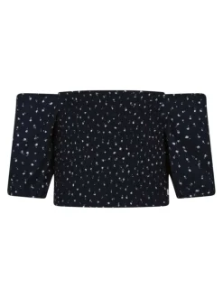 Top bleu marine en crêpe à imprimé liberty coupe près du corps et à col bateau