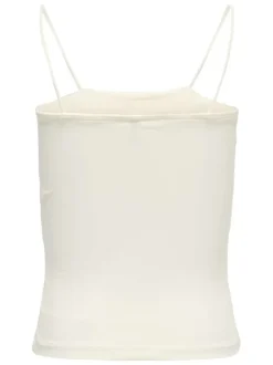 Top écru uni crop top à coupe ajustée, col rond et à fines bretelles
