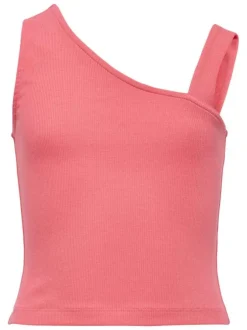 Top en coton biologique corail uni pourvu d'une coupe asymétrique
