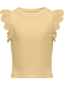 Top en coton biologique jaune uni pourvu d'une coupe ajustée