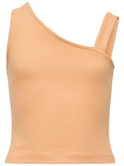 Top en coton biologique orange uni pourvu d'une coupe asymétrique