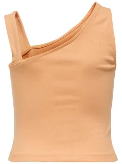 Top en coton biologique orange uni pourvu d'une coupe asymétrique