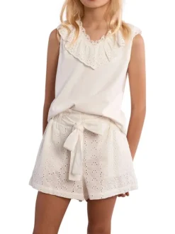 Top en coton blanc uni sans manche pourvu d'une coupe droite