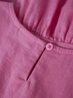Top en lin et coton rose uni sans manche pourvu d'une coupe droite