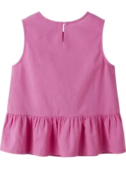 Top en lin et coton rose uni sans manche pourvu d'une coupe droite