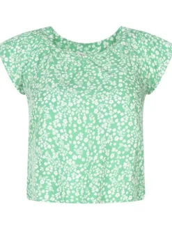 Top vert avec des fleurs et une coupe droite et des manches courtes