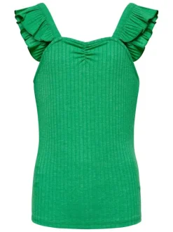 Top vert uni coupe droite avec un col v et des manches à bretelles