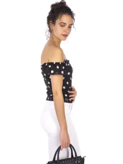 Top avec imprimé micro pois pour femme Noir coupe droite