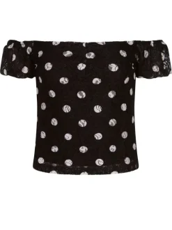 Top avec imprimé micro pois pour femme Noir coupe droite