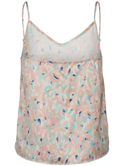 Top beige fantaisie coupe régular col v à manches à bretelles avec motif taches de peinture
