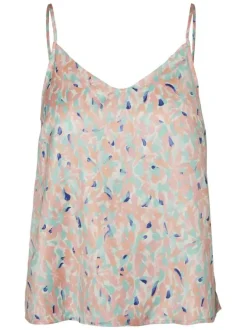 Top beige fantaisie coupe régular col v à manches à bretelles avec motif taches de peinture