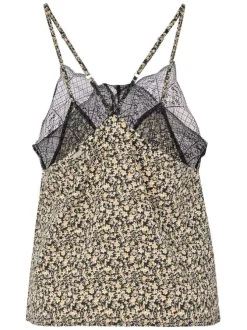 Top beige liberty coupe régular avec un col v et des manches à bretelles fines