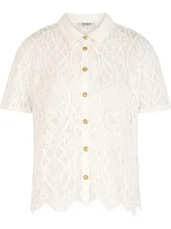 Top blancen formes géométriques avec une coupe droite et un col rond