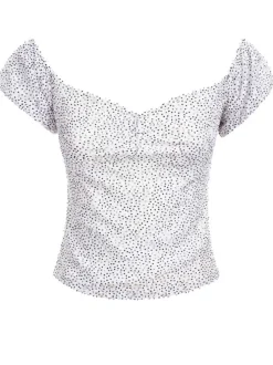 Top blanc pour femme avec imprimé à pois en coton coupe ajustée