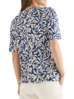 Top bleu à motifs pourvu de manches courtes et d'une coupe droite