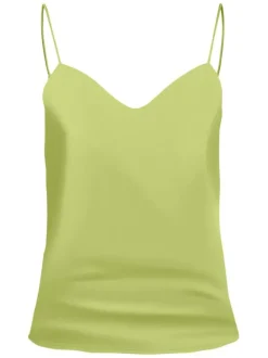 Top à bretelles vert uni avec un col v arrondi et un effet satiné