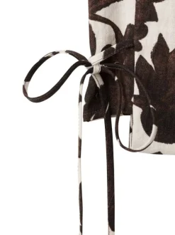 Top chocolat à motifs pourvu d'une coupe droit et d'un col rond